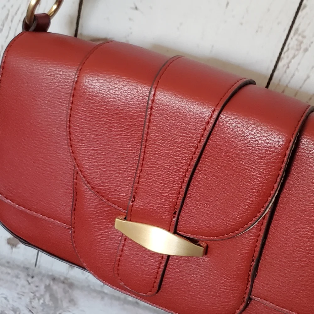 Time and Tru recycled materials vinyl hidden pocket shoulder bag red